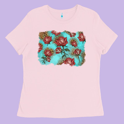 Red Roses With Leopard Background Ladies Tee Designed By Lillyallendesigns