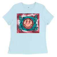Baby Blue western lightning bolt smiling face turquoise Ladies Tee - BarkalooDesign