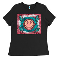 Black western lightning bolt smiling face turquoise Ladies Tee - BarkalooDesign