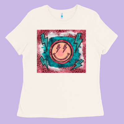 Western Lightning Bolt Smiling Face Turquoise Ladies Tee Designed By Barkaloodesign