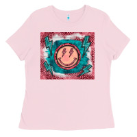 Bubblegum Pink western lightning bolt smiling face turquoise Ladies Tee - BarkalooDesign
