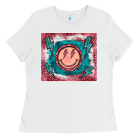 White western lightning bolt smiling face turquoise Ladies Tee - BarkalooDesign