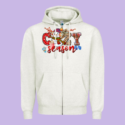 Cozy Season Snowman Zipper Hoodie Designed By Cowgirlartshop