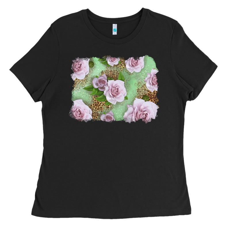 Pink Roses With Leopard Background Ladies Tee by LillyAllenDesigns | Teevron