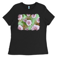 Black pink roses with leopard background Ladies Tee - LillyAllenDesigns