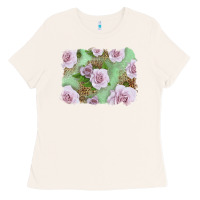 Bone pink roses with leopard background Ladies Tee - LillyAllenDesigns