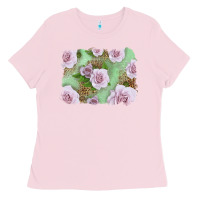 Bubblegum Pink pink roses with leopard background Ladies Tee - LillyAllenDesigns