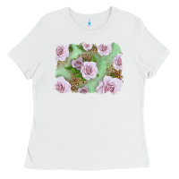 White pink roses with leopard background Ladies Tee - LillyAllenDesigns