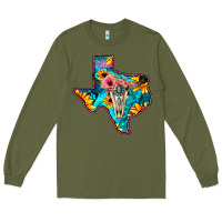 Army Green Western Sunflower, Rose, Gemstsone, Turquoise Bull Skull Long Sleeve Tee - Bettercallsaul