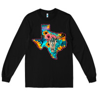 Black Western Sunflower, Rose, Gemstsone, Turquoise Bull Skull Long Sleeve Tee - Bettercallsaul