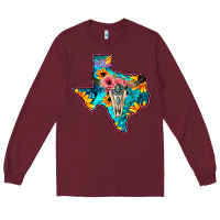 Burgundy Western Sunflower, Rose, Gemstsone, Turquoise Bull Skull Long Sleeve Tee - Bettercallsaul