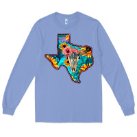 Colony Blue Western Sunflower, Rose, Gemstsone, Turquoise Bull Skull Long Sleeve Tee - Bettercallsaul