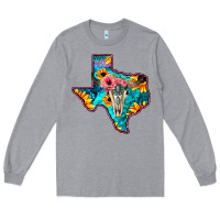 Heather Grey Western Sunflower, Rose, Gemstsone, Turquoise Bull Skull Long Sleeve Tee - Bettercallsaul