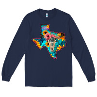 Navy Western Sunflower, Rose, Gemstsone, Turquoise Bull Skull Long Sleeve Tee - Bettercallsaul