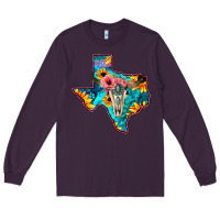 Plum Western Sunflower, Rose, Gemstsone, Turquoise Bull Skull Long Sleeve Tee - Bettercallsaul
