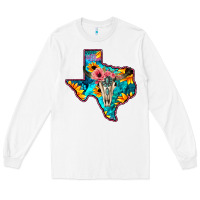 Western Sunflower, Rose, Gemstsone, Turquoise Bull Skull Long Sleeve Tee | Teevron