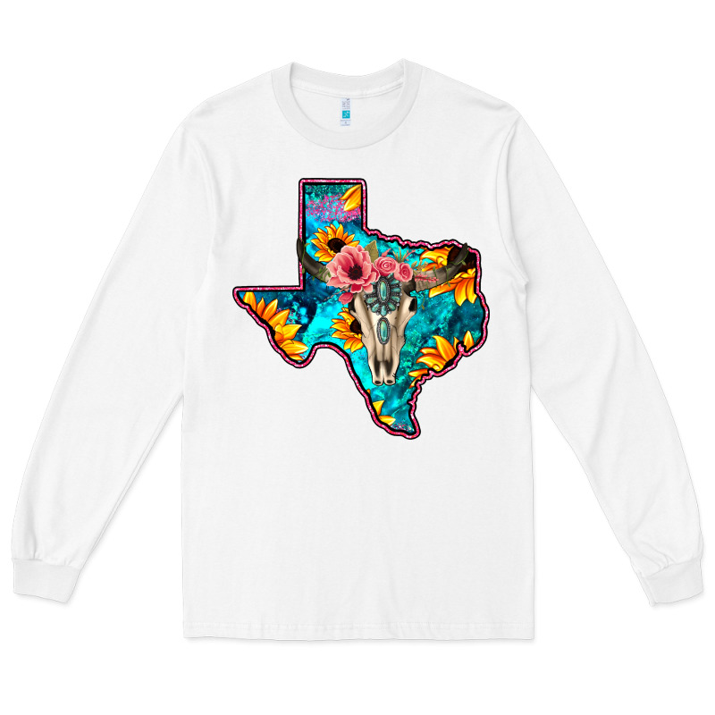 Western Sunflower, Rose, Gemstsone, Turquoise Bull Skull Long Sleeve Tee by Bettercallsaul | Teevron