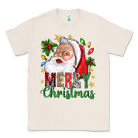 Natural Merry Christmas With Santa Classic Tee - BundleAndBundleShop