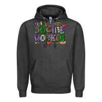 Charcoal Heather social worker mardi gras cowgirl Zipper Hoodie - CowGirlArtShop