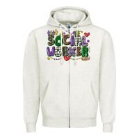 Oatmeal Heather social worker mardi gras cowgirl Zipper Hoodie - CowGirlArtShop