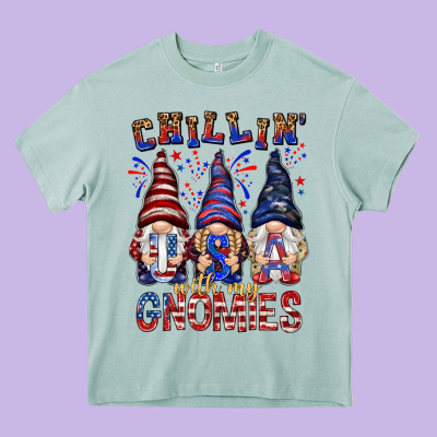 Chilling With My Gnomies With Usa Heavy Core Tee Designed By Nancycooperartshop