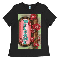 Black Western Red Roses Welcome Ladies Tee - LillyAllenDesigns