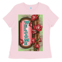 Bubblegum Pink Western Red Roses Welcome Ladies Tee - LillyAllenDesigns