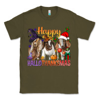 Army Green Happy Hallothanksmas Goats Classic Tee - BundleAndBundleShop