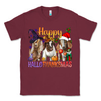 Burgundy Happy Hallothanksmas Goats Classic Tee - BundleAndBundleShop