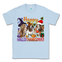 Dusty Blue Happy Hallothanksmas Goats Classic Tee - BundleAndBundleShop
