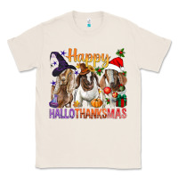 Natural Happy Hallothanksmas Goats Classic Tee - BundleAndBundleShop