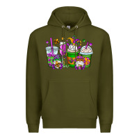 Army Green mardi gras gnomes coffee cups Premium Hoodie - OliviaCreatesArt