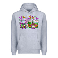 Heather Grey mardi gras gnomes coffee cups Premium Hoodie - OliviaCreatesArt
