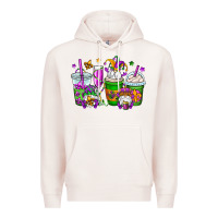 Pale Pink mardi gras gnomes coffee cups Premium Hoodie - OliviaCreatesArt