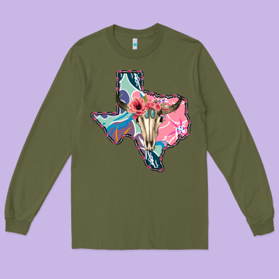 Texas Boho Bull Skull Long Sleeve Tee Designed By Bettercallsaul