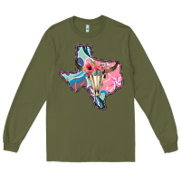 Army Green Texas Boho Bull Skull Long Sleeve Tee - Bettercallsaul