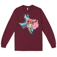 Burgundy Texas Boho Bull Skull Long Sleeve Tee - Bettercallsaul