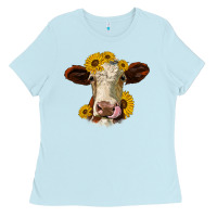 Baby Blue hereford cattle sunflowers heifer Ladies Tee - Jasminsmagicworld