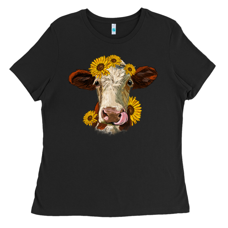 Hereford Cattle Sunflowers Heifer Ladies Tee by Jasminsmagicworld | Teevron