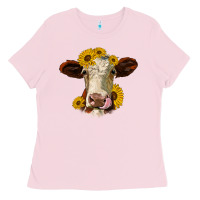 Bubblegum Pink hereford cattle sunflowers heifer Ladies Tee - Jasminsmagicworld