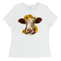 White hereford cattle sunflowers heifer Ladies Tee - Jasminsmagicworld