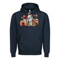 Navy hippopotamus coffee cups christmas Zipper Hoodie - CowGirlArtShop