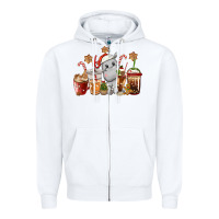 White hippopotamus coffee cups christmas Zipper Hoodie - CowGirlArtShop