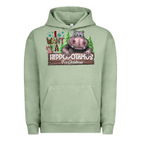 Pigment Oil Green I Want a Hippopotamus for Christmas Urban Hoodie - CowhideDigitalArt