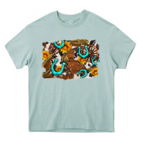 Western Cowhide Horseshoe Sunflower Background Heavy Core Tee | Teevron