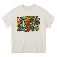 Cream western cowhide horseshoe sunflower background Heavy Core Tee - AdoDesignShop