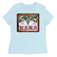 Baby Blue western bull skull mama mousepad Ladies Tee - BarkalooDesign