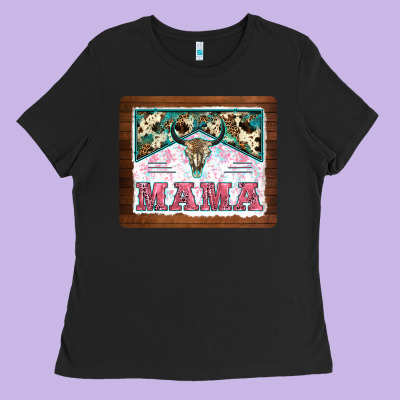 Western Bull Skull Mama Mousepad Ladies Tee Designed By Barkaloodesign