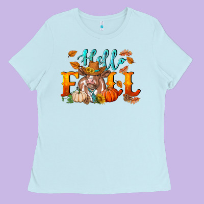 Hello Fall Heifer Cow Ladies Tee Designed By Ranaportraitstore