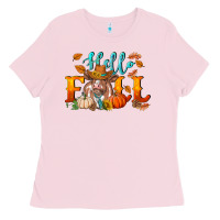 Bubblegum Pink hello fall heifer cow Ladies Tee - RanaPortraitStore